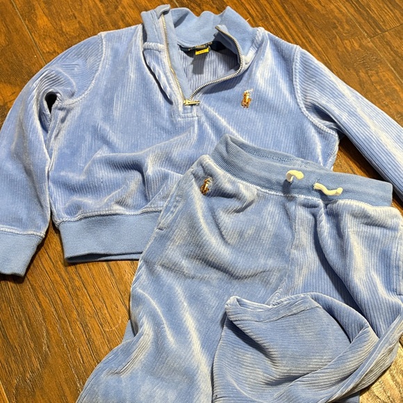 Polo Ralph Lauren Toddler Blue Velour Tracksuit Top and Bottomsize 4T